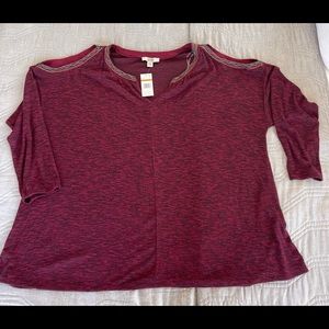 NWT - Peek-a-Boo Beaded Shoulder Shirt.